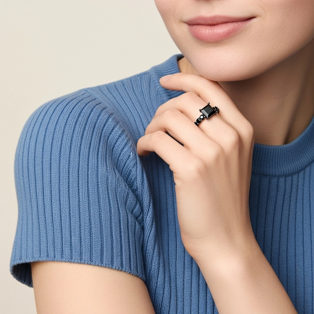 Black Cubic Zirconia Engagement Ring