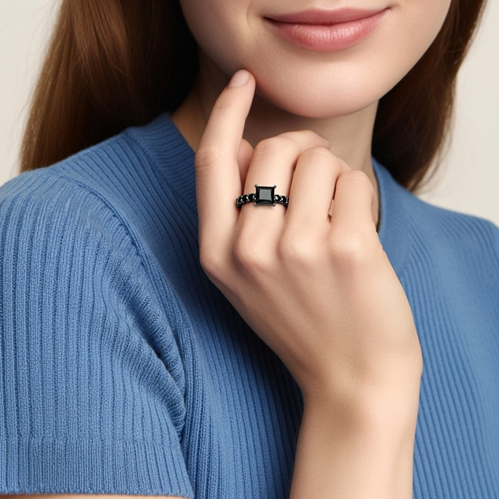 Black Cubic Zirconia Engagement Ring