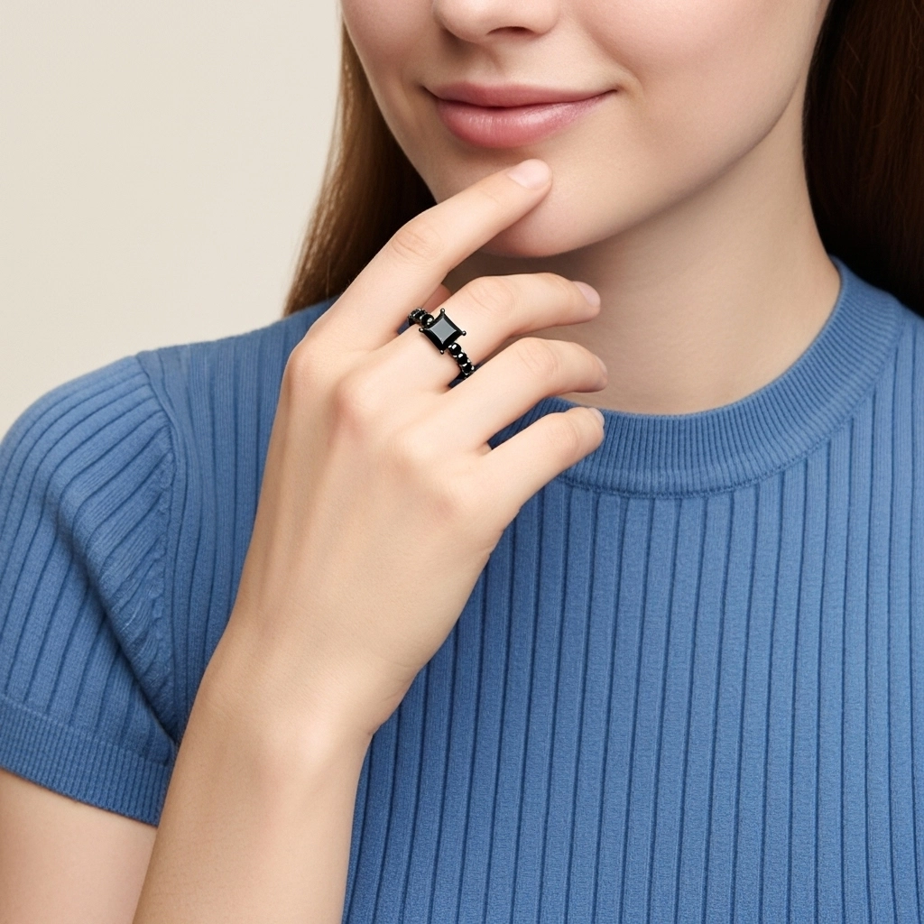 Black Cubic Zirconia Engagement Ring
