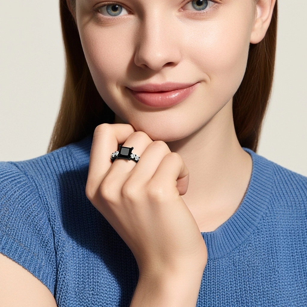 Black Cubic Zirconia Engagement Ring