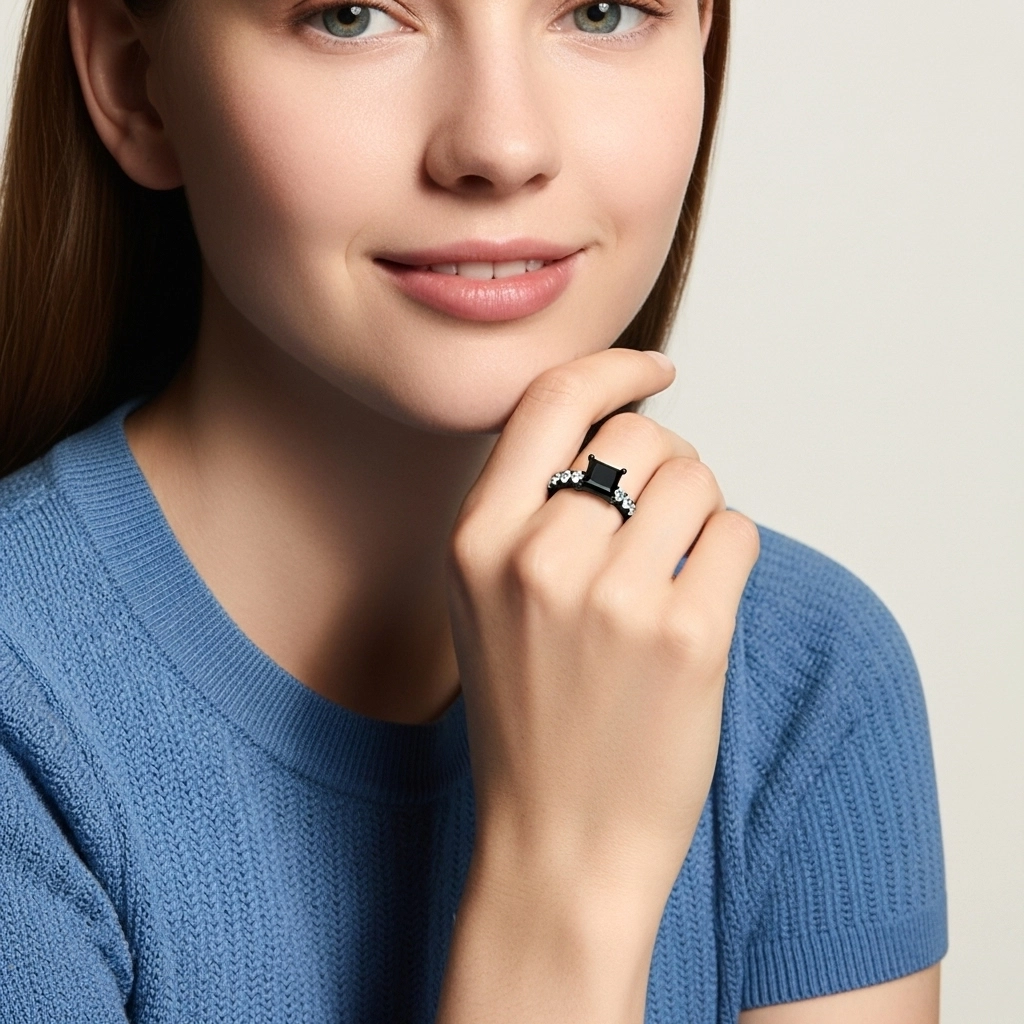 Black Cubic Zirconia Engagement Ring