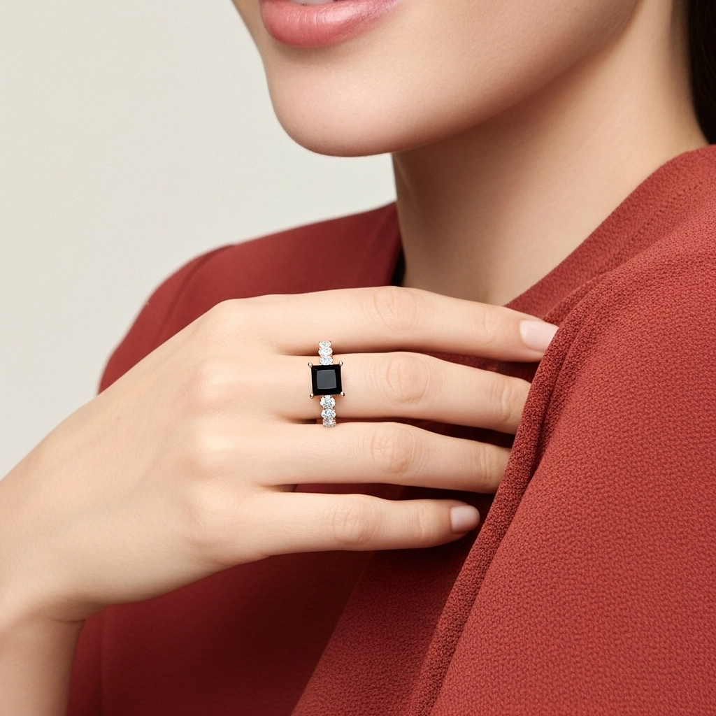 Noir Zircon cubique Bague de fiançailles