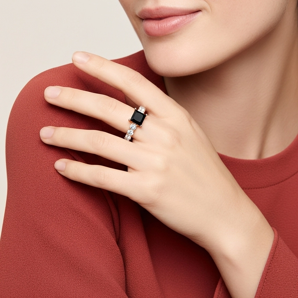 Noir Zircon cubique Bague de fiançailles