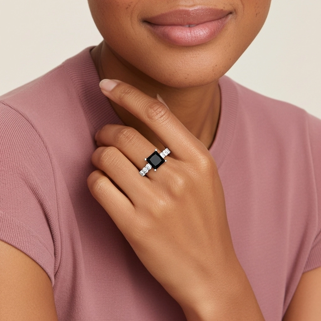 Noir Zircon cubique Bague de fiançailles
