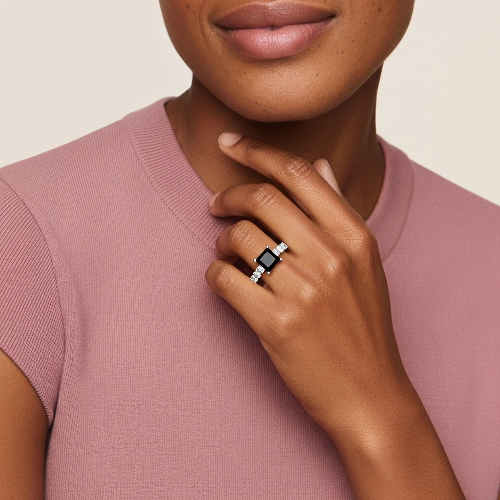 Noir Zircon cubique Bague de fiançailles