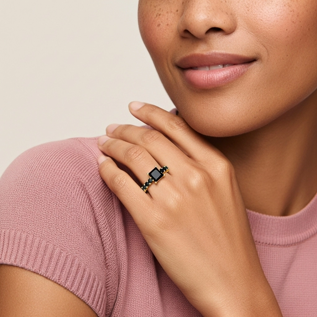 Black Cubic Zirconia Engagement Ring