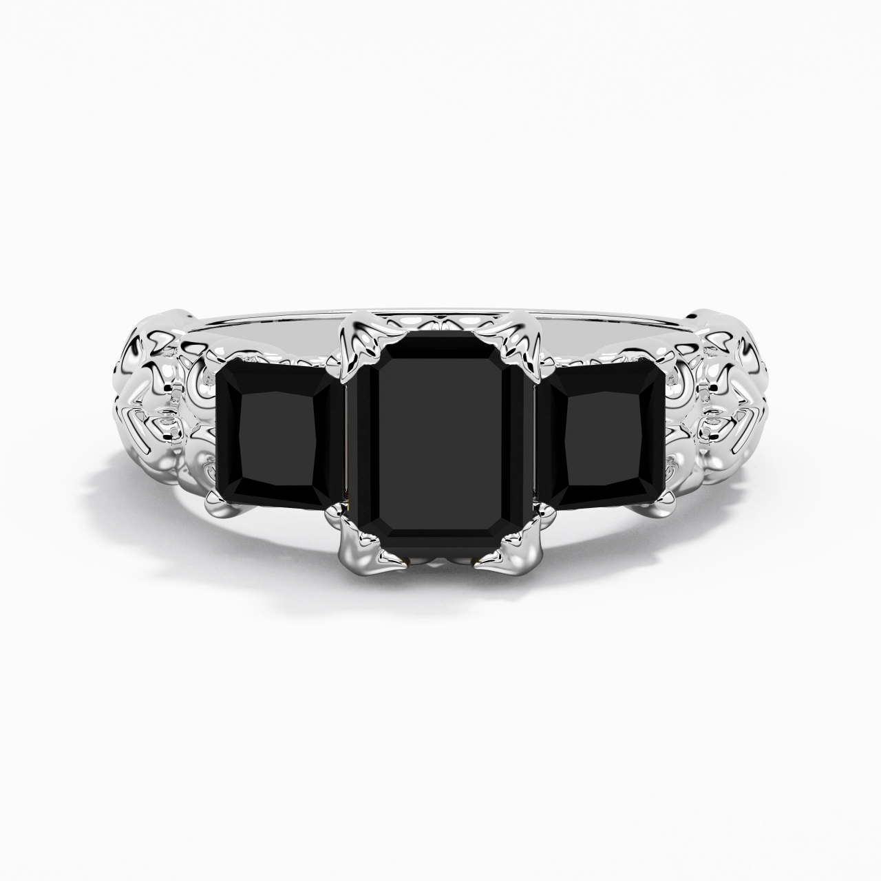 White Black Cubic Zirconia Engagement Ring