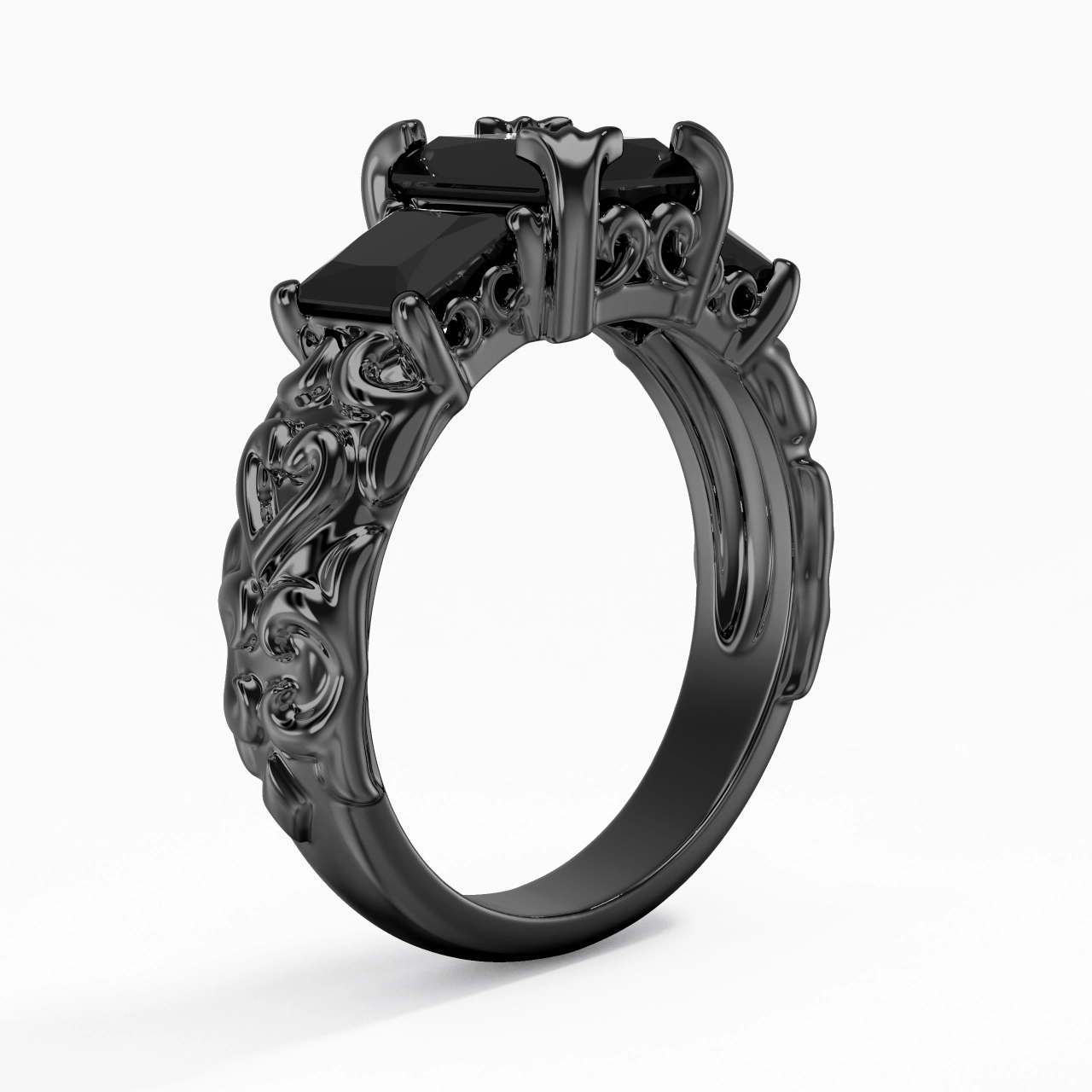 White Black Cubic Zirconia Engagement Ring