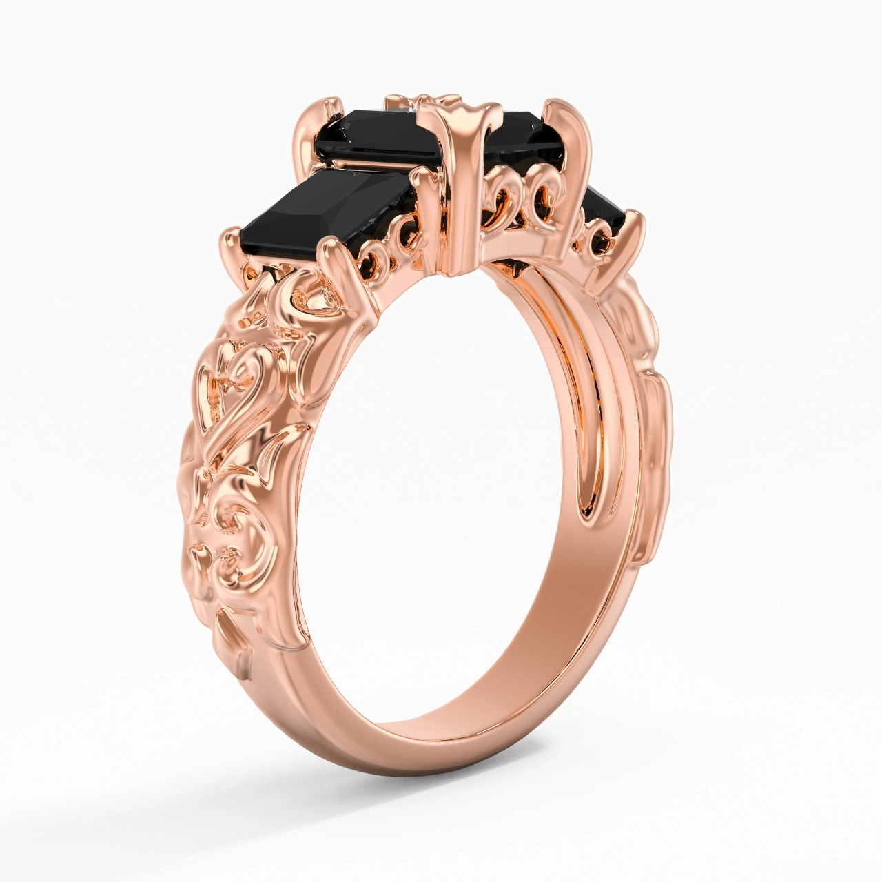 White Black Cubic Zirconia Engagement Ring
