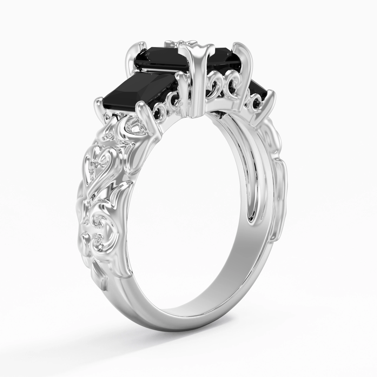 White Black Cubic Zirconia Engagement Ring