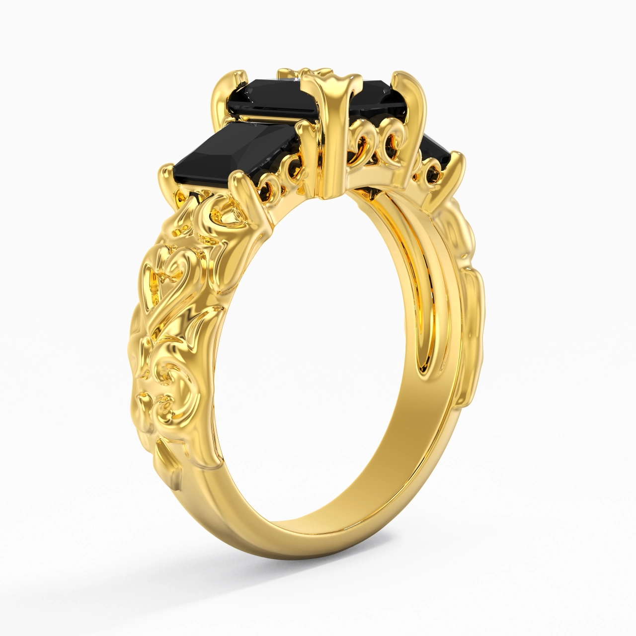 White Black Cubic Zirconia Engagement Ring
