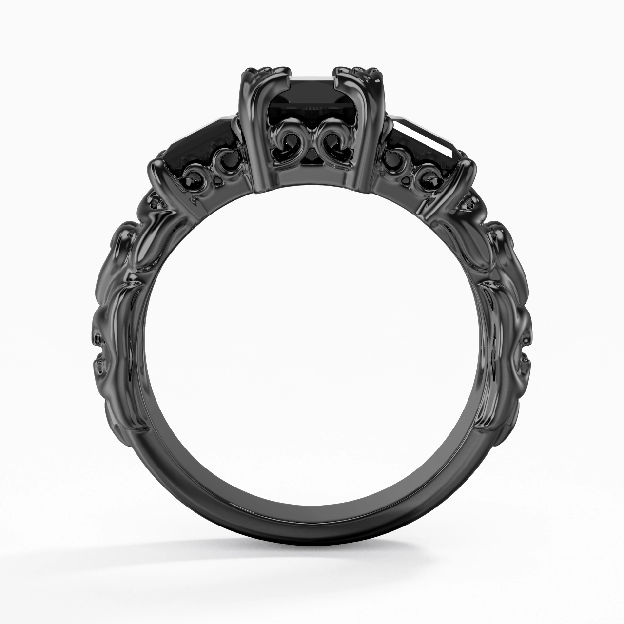 White Black Cubic Zirconia Engagement Ring