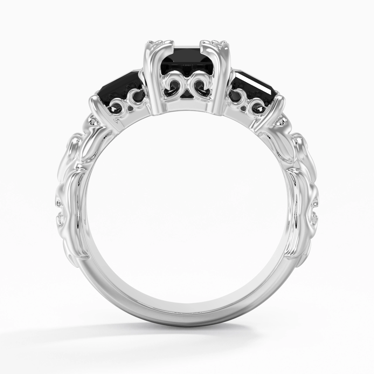 White Black Cubic Zirconia Engagement Ring