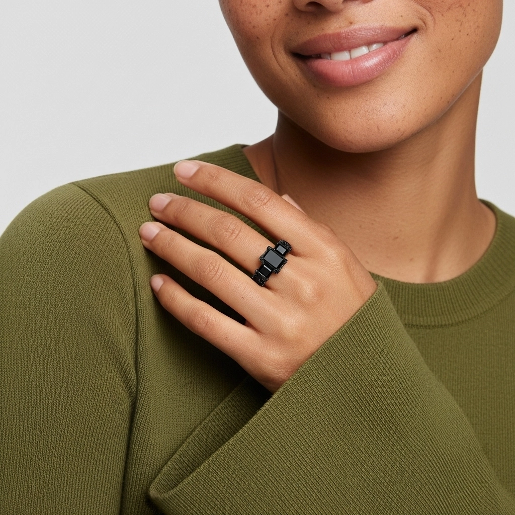 White Black Cubic Zirconia Engagement Ring