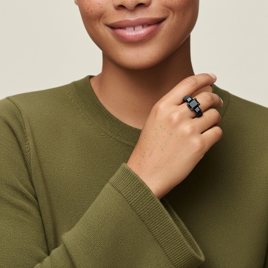 White Black Cubic Zirconia Engagement Ring