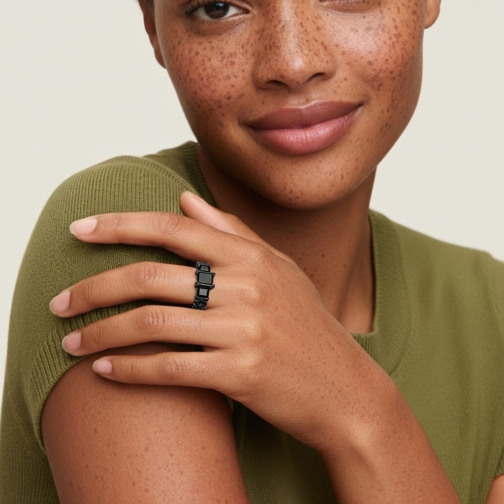 White Black Cubic Zirconia Engagement Ring