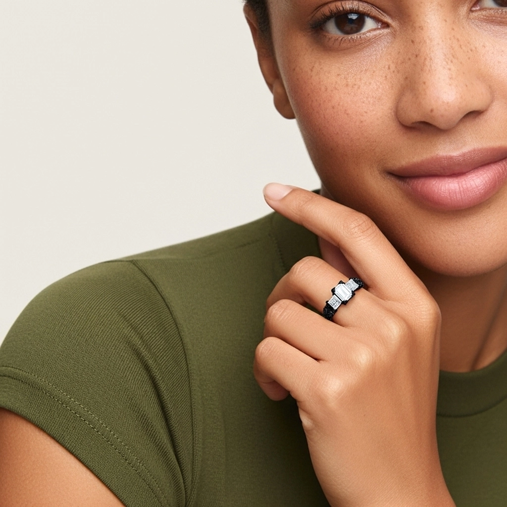 925 Sterling Silver Three Stone Engagement Ring