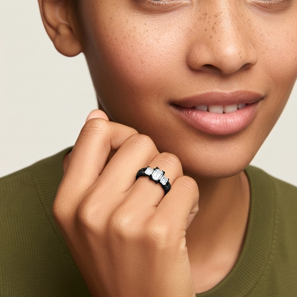 925 Sterling Silver Three Stone Engagement Ring