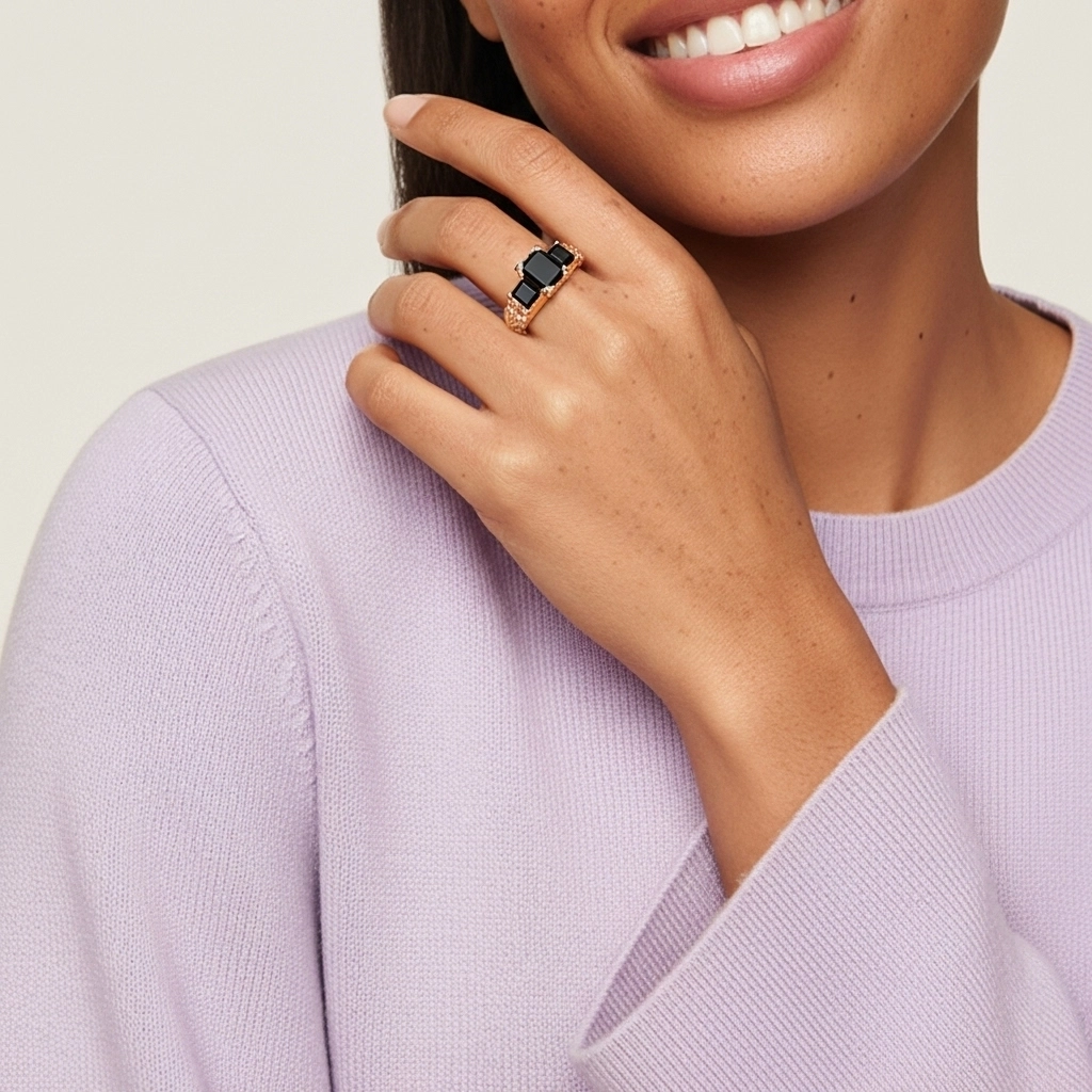 White Black Cubic Zirconia Engagement Ring