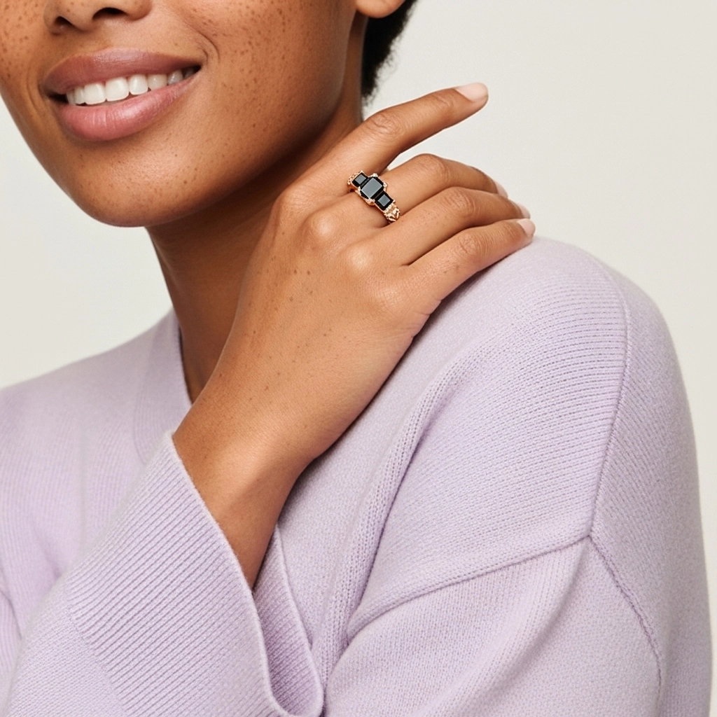 White Black Cubic Zirconia Engagement Ring