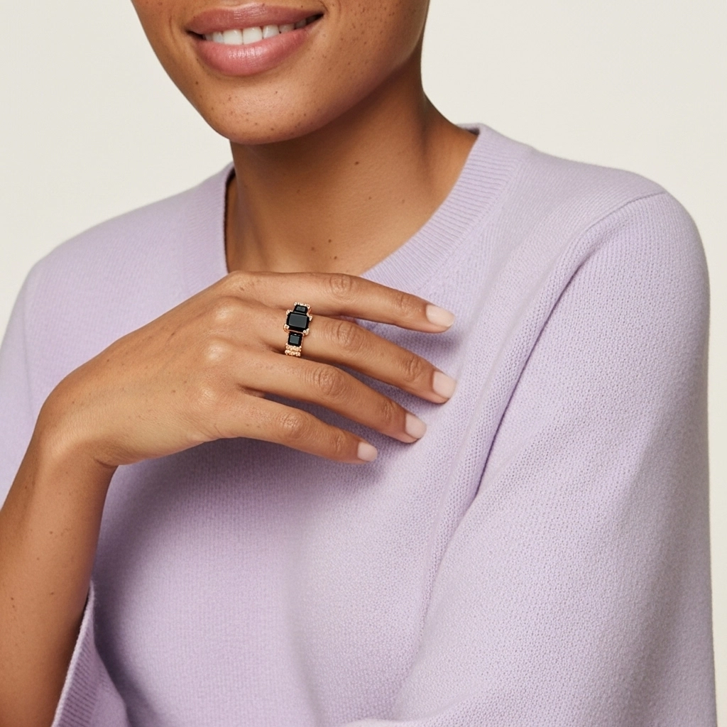 White Black Cubic Zirconia Engagement Ring