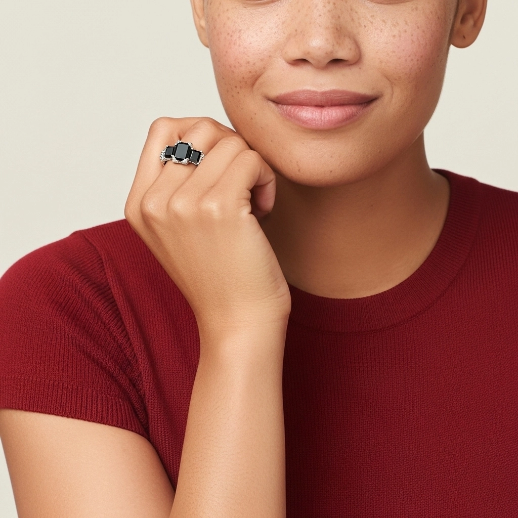 White Black Cubic Zirconia Engagement Ring