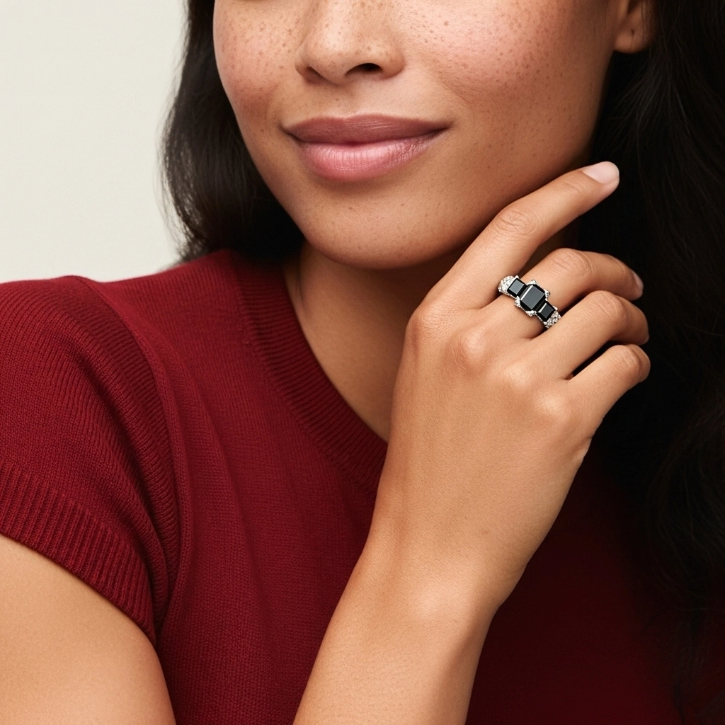 White Black Cubic Zirconia Engagement Ring