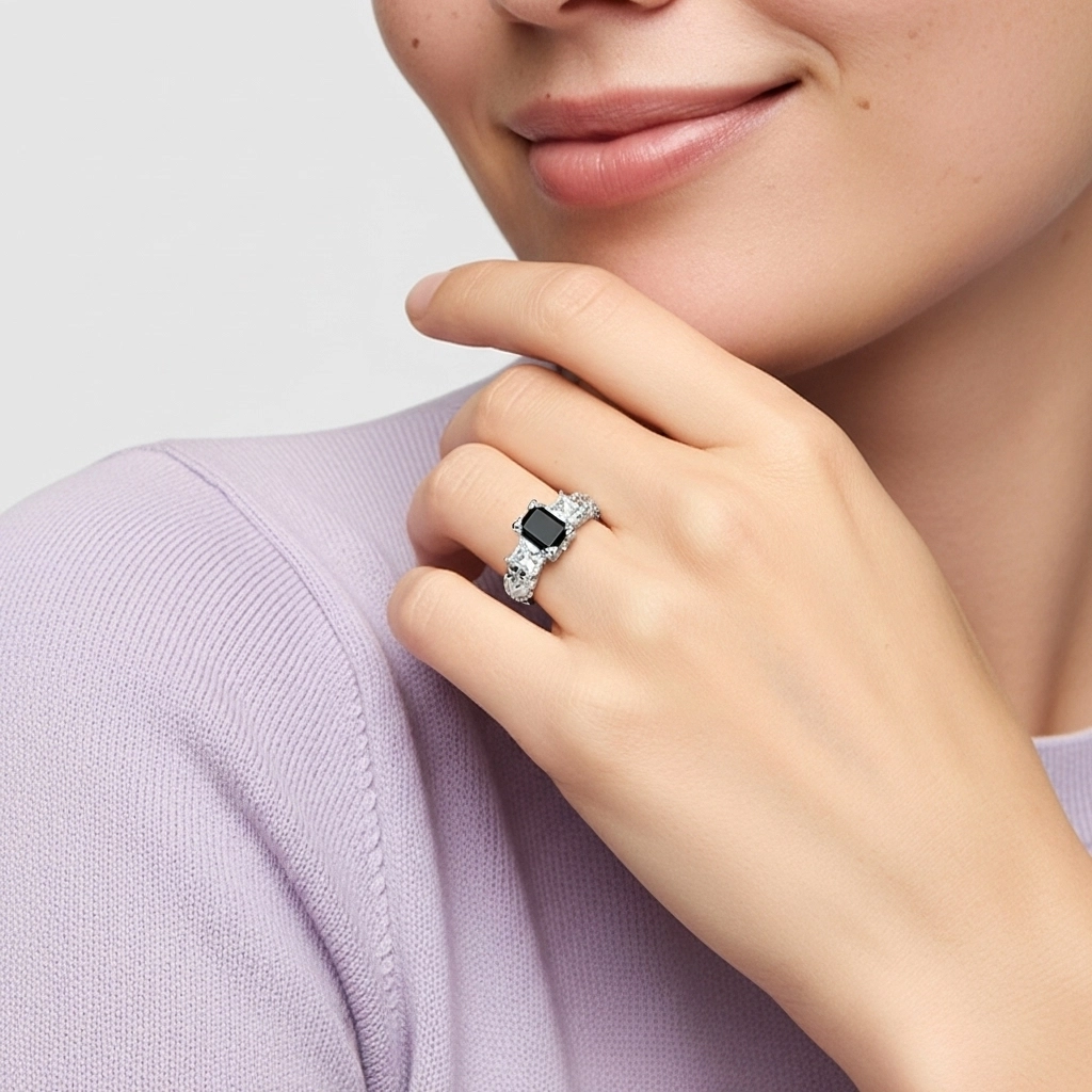 Black Cubic Zirconia Engagement Ring