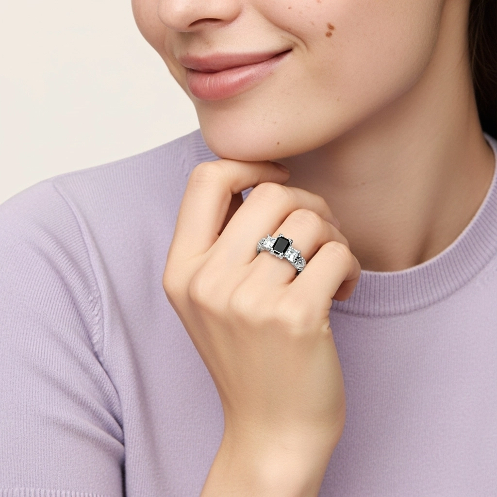 Black Cubic Zirconia Engagement Ring