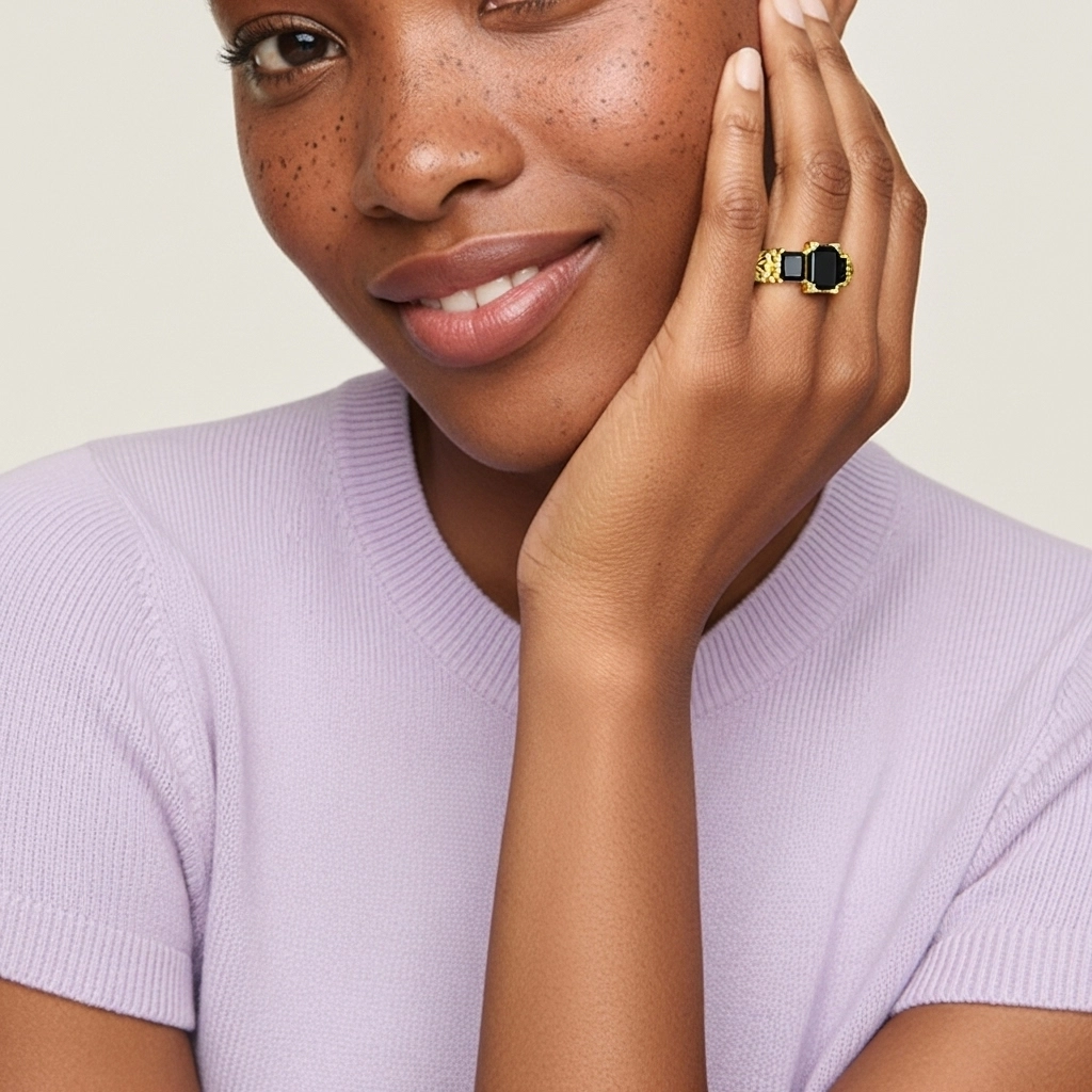 White Black Cubic Zirconia Engagement Ring