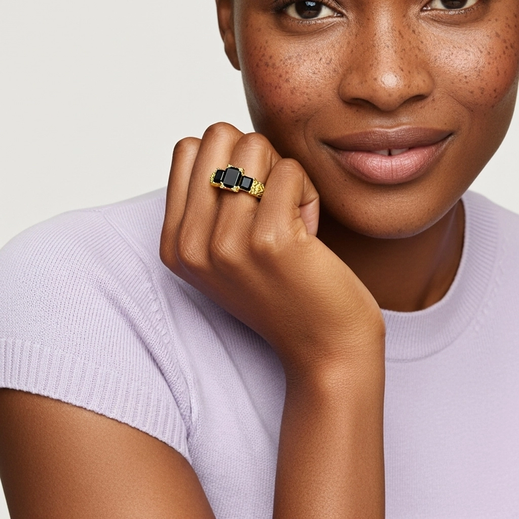 White Black Cubic Zirconia Engagement Ring