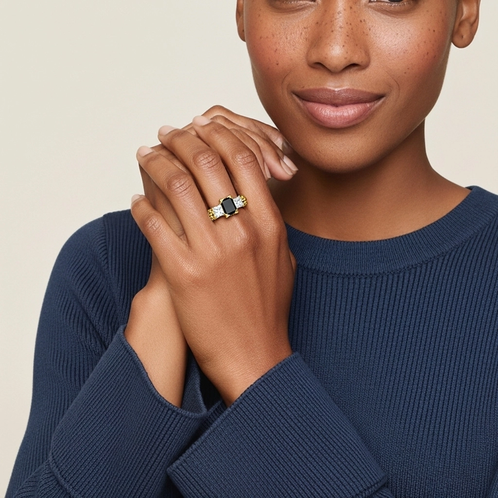 Black Cubic Zirconia Engagement Ring