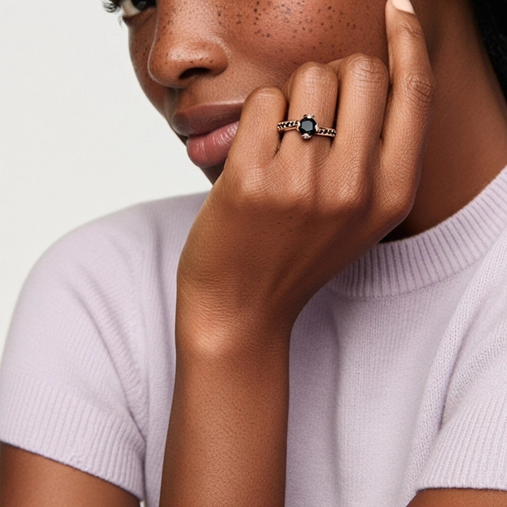 Noir Zircon cubique Bague de fiançailles