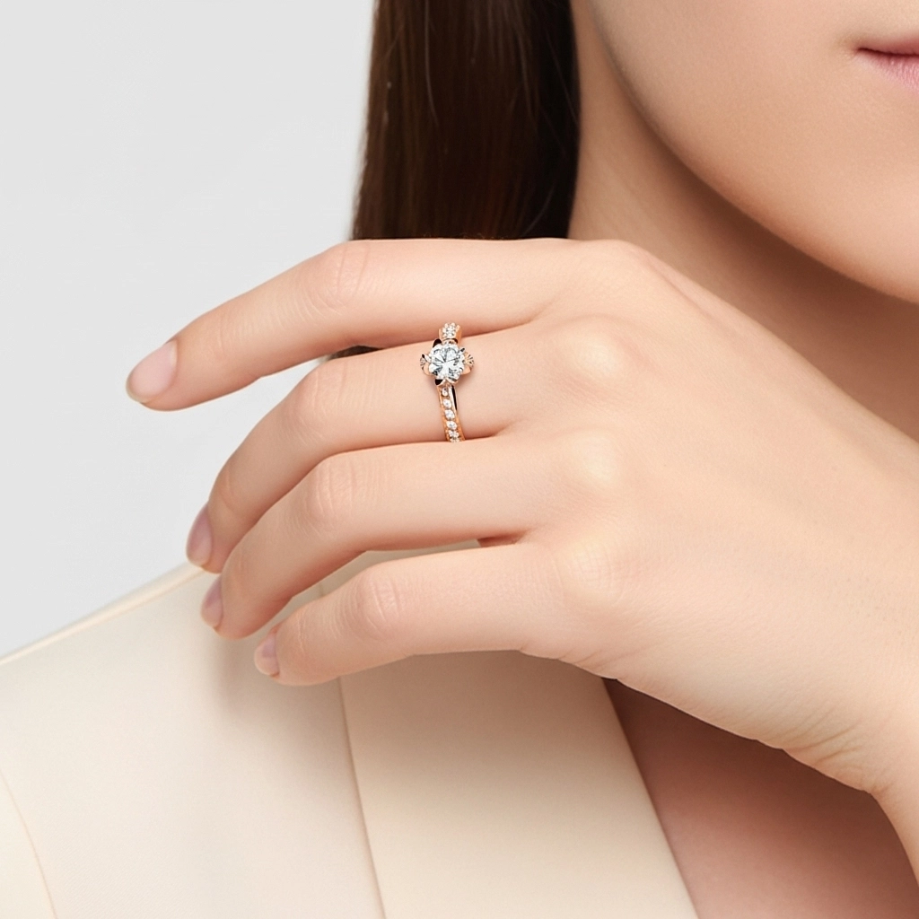 Fleur Pavé Bague de fiançailles 0.75ct Moissanite