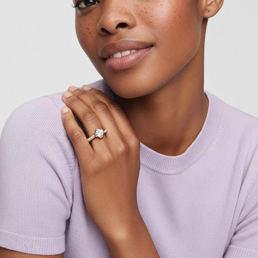 Fleur Pavé Bague de fiançailles 0.75ct Moissanite