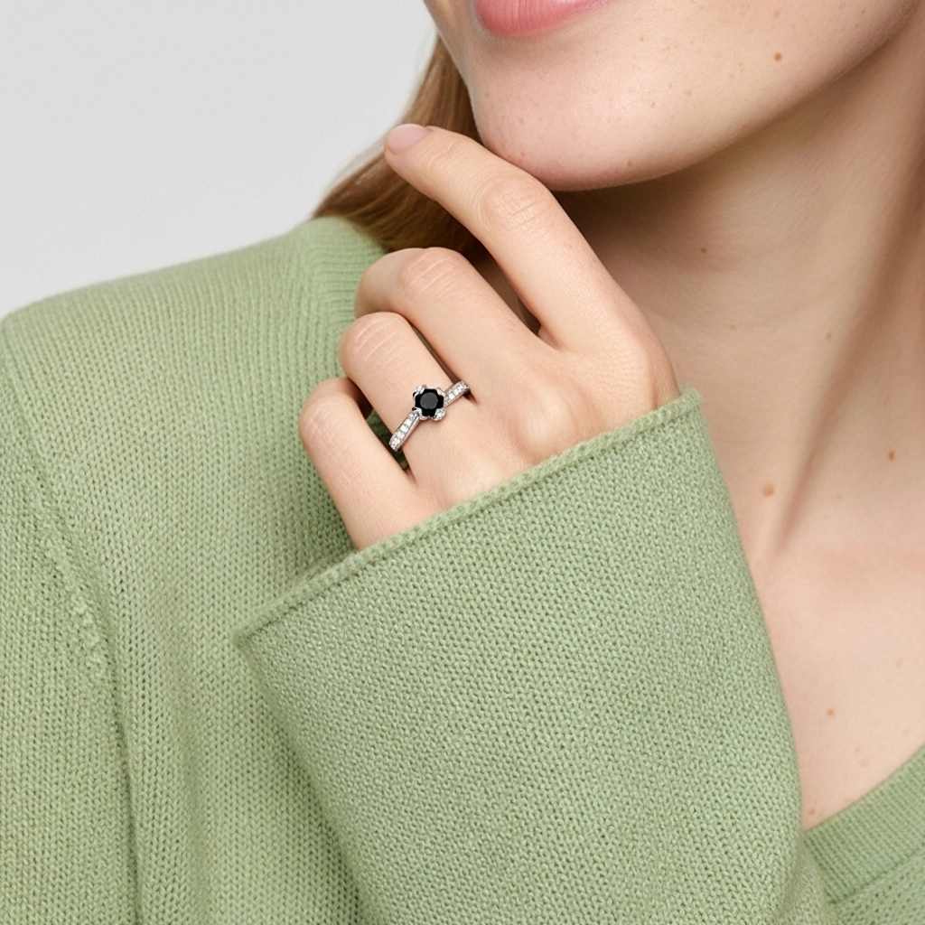 Noir Zircon cubique Bague de fiançailles