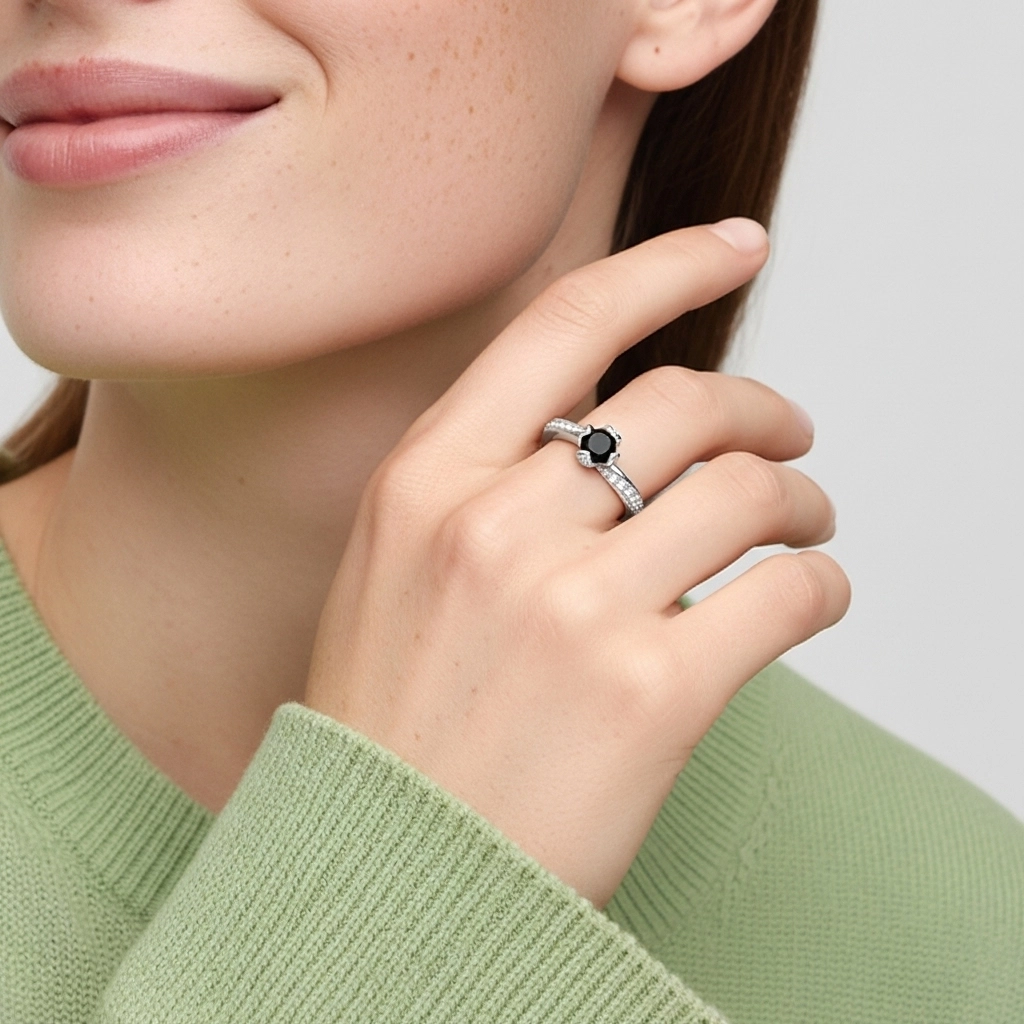 Noir Zircon cubique Bague de fiançailles