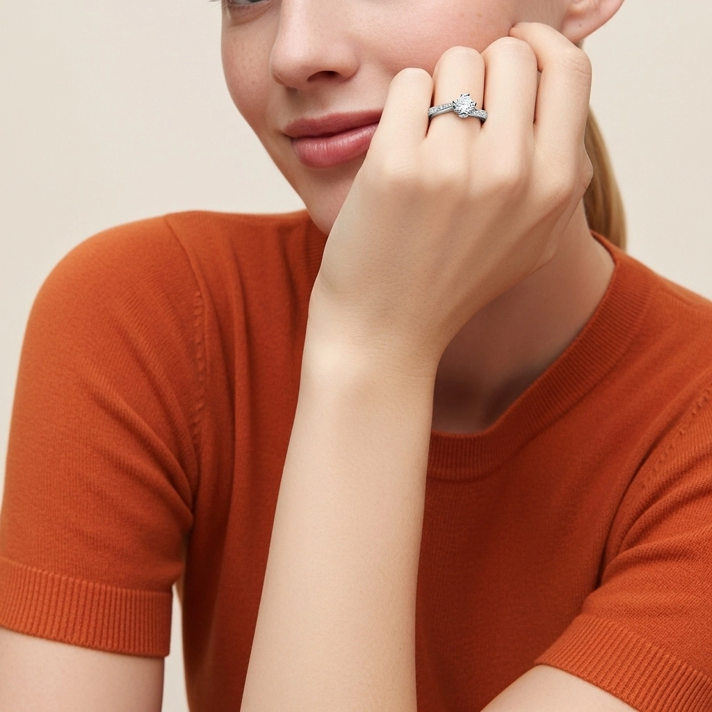 Fleur Pavé Bague de fiançailles 0.75ct Moissanite