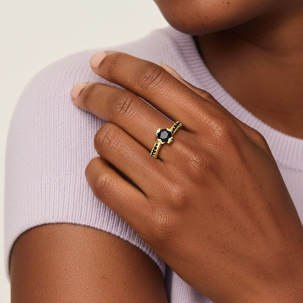 Noir Zircon cubique Bague de fiançailles