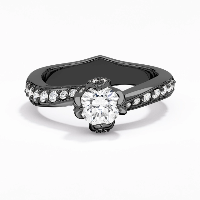 Noir Pavé Fleurir Fleur 0.75ct Moissanite Bague de fiançailles Canaliser Argent sterling 925