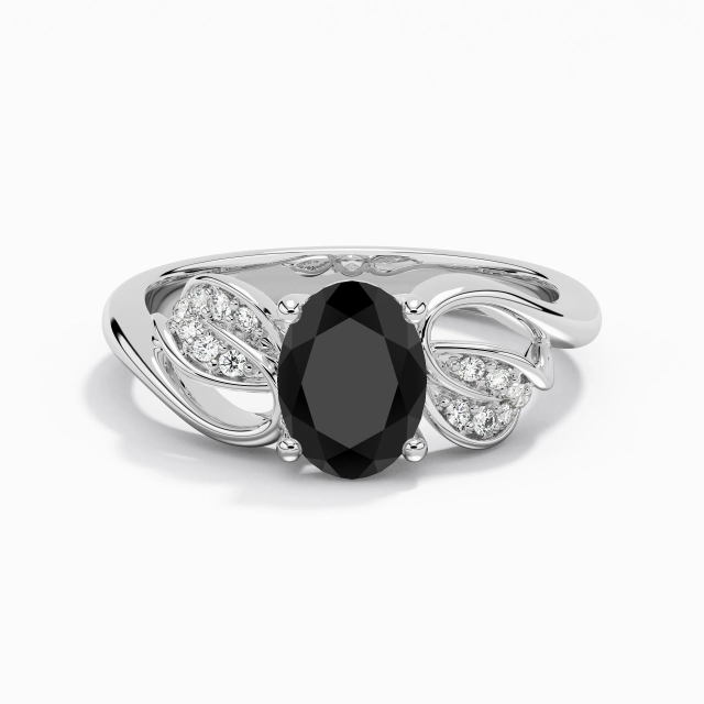 Noir Ovale Bague de fiançailles Argent sterling 925 Griffe Nature Feuille Tige Flair Femme