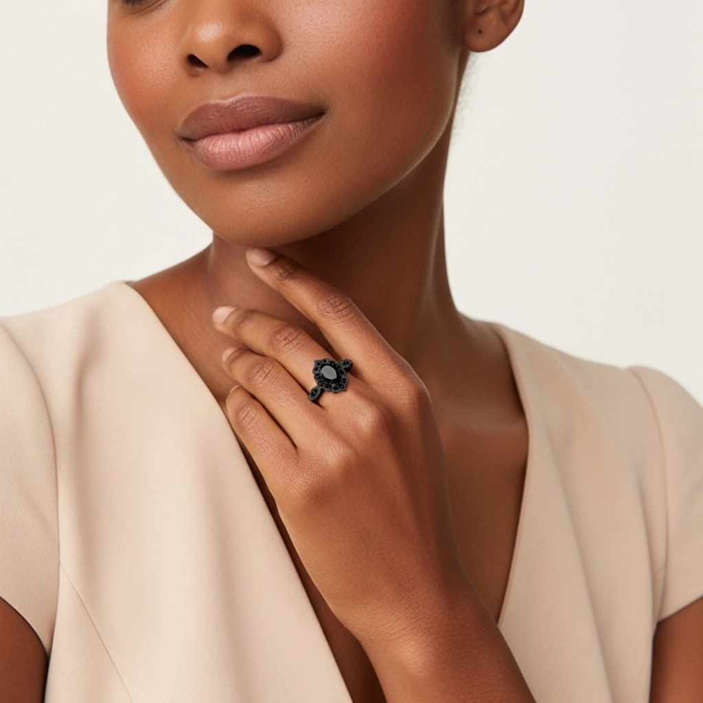 Blanco Negro Circonio cúbico Anillo de Compromiso