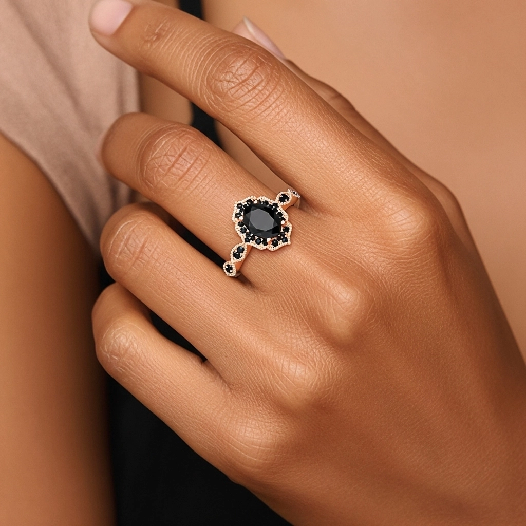 White Black Cubic Zirconia Engagement Ring