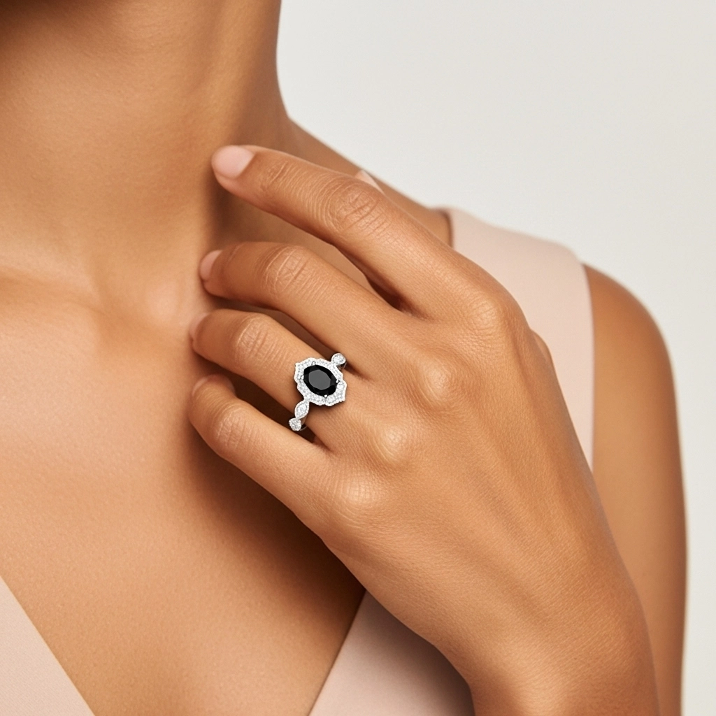 Black Cubic Zirconia Engagement Ring