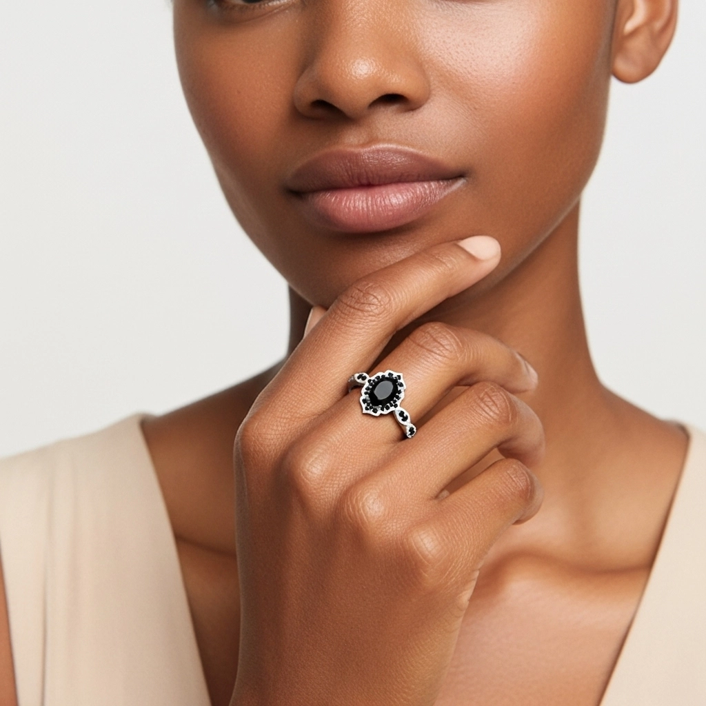 White Black Cubic Zirconia Engagement Ring