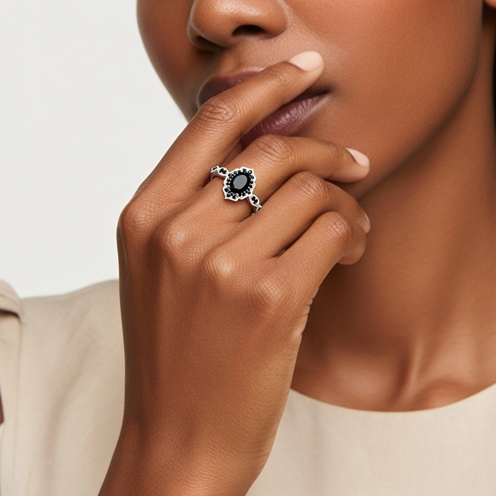 White Black Cubic Zirconia Engagement Ring