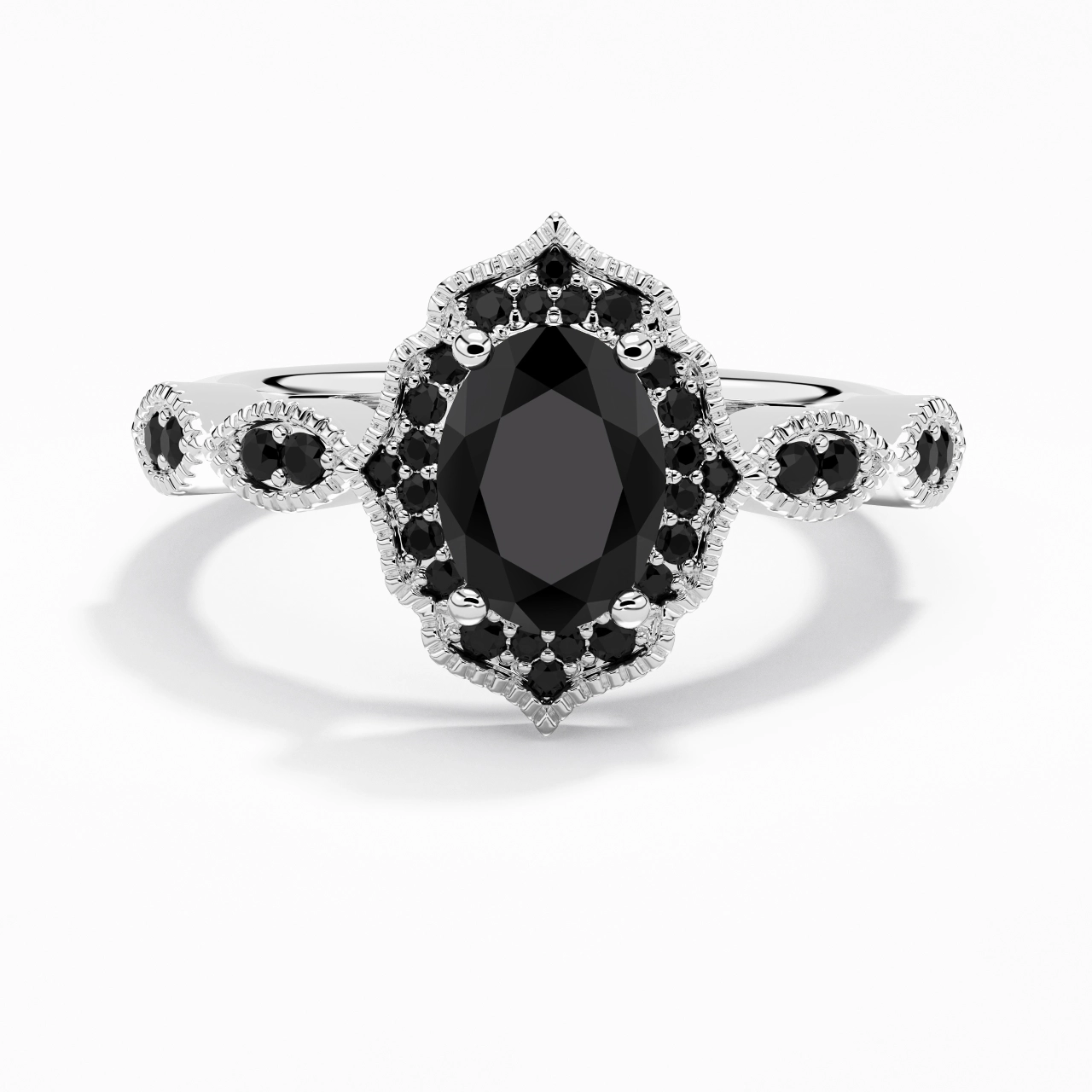 White Black Cubic Zirconia Engagement Ring