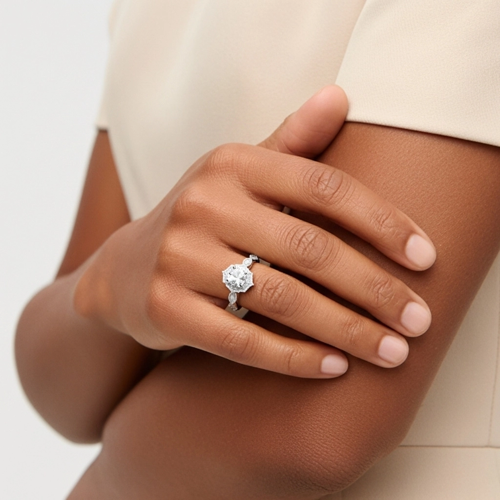 925 Sterling Silver Moissanite Engagement Ring