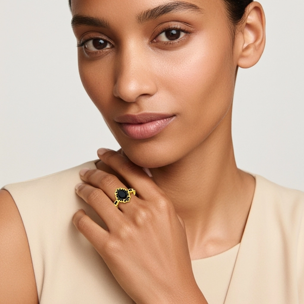 White Black Cubic Zirconia Engagement Ring