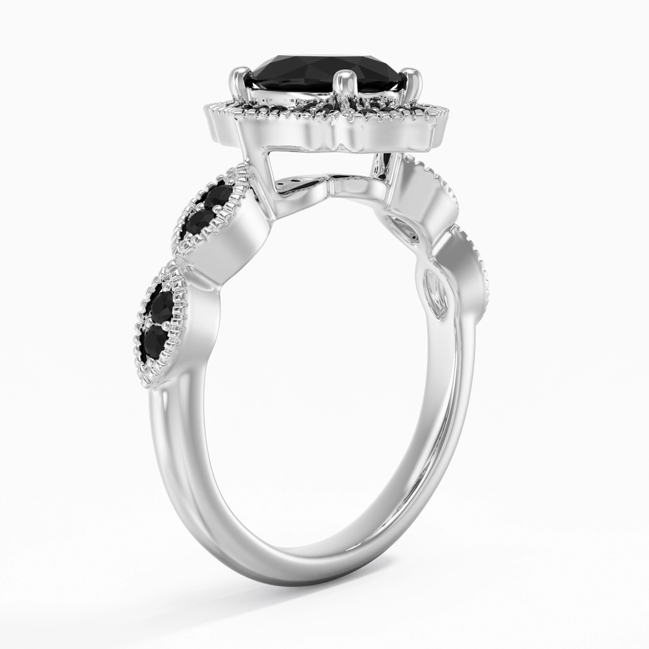 White Black Cubic Zirconia Engagement Ring